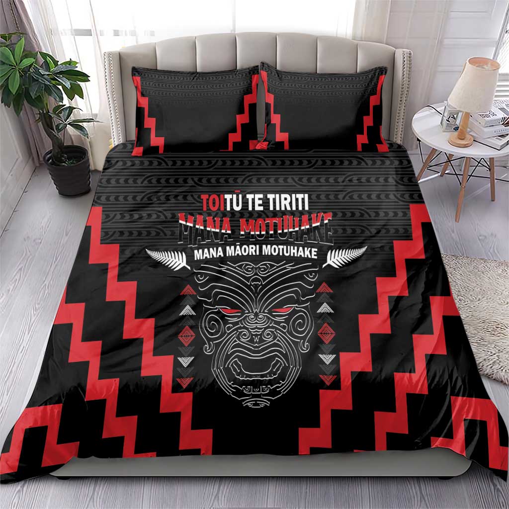 Toitu Te Tiriti Mana Maori Motuhake Bedding Set Aotearoa Haka Face Mix Poutama Art