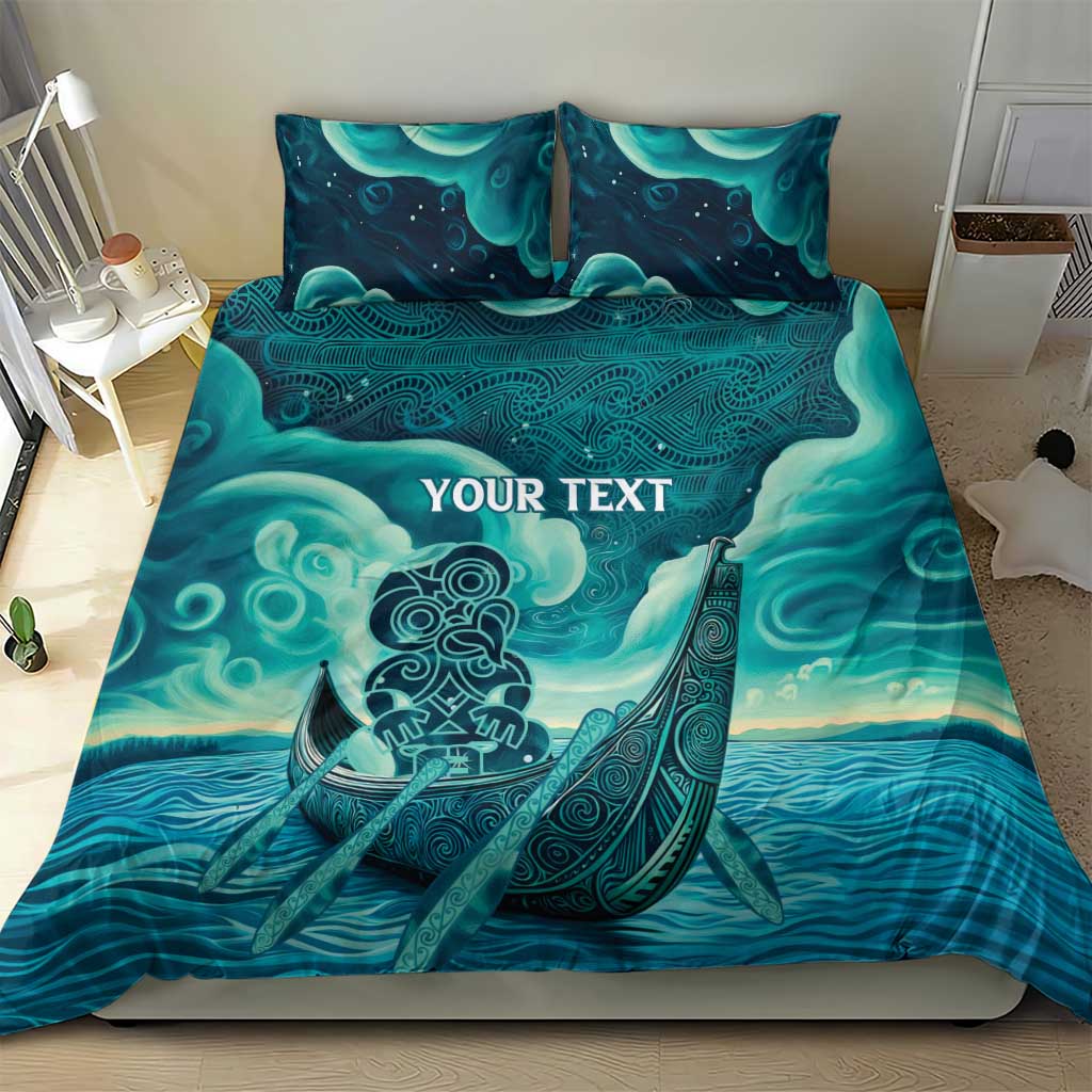 Personalised New Zealand Waitangi Day Bedding Set Hei Tiki With Maori Waka - Whakarare Pattern