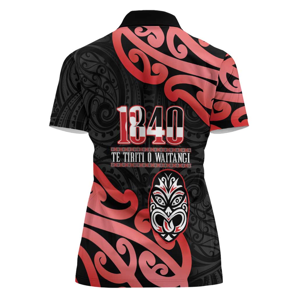 New Zealand 1840 Waitangi Day Women Polo Shirt Aotearoa Haka Mask - Red Version