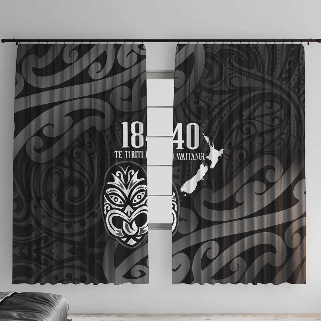 New Zealand 1840 Waitangi Day Window Curtain Aotearoa Haka Mask - Black Version