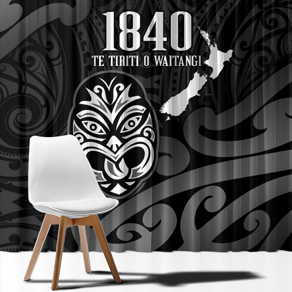 New Zealand 1840 Waitangi Day Window Curtain Aotearoa Haka Mask - Black Version