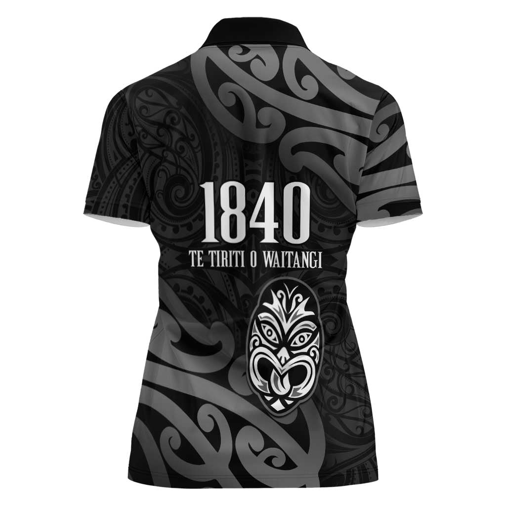 New Zealand 1840 Waitangi Day Women Polo Shirt Aotearoa Haka Mask - Black Version