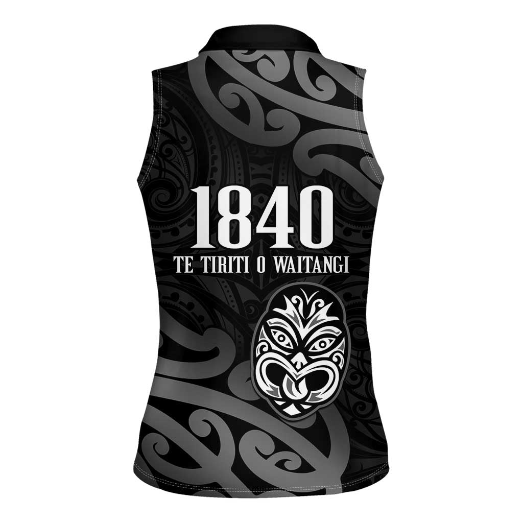 New Zealand 1840 Waitangi Day Women Sleeveless Polo Shirt Aotearoa Haka Mask - Black Version