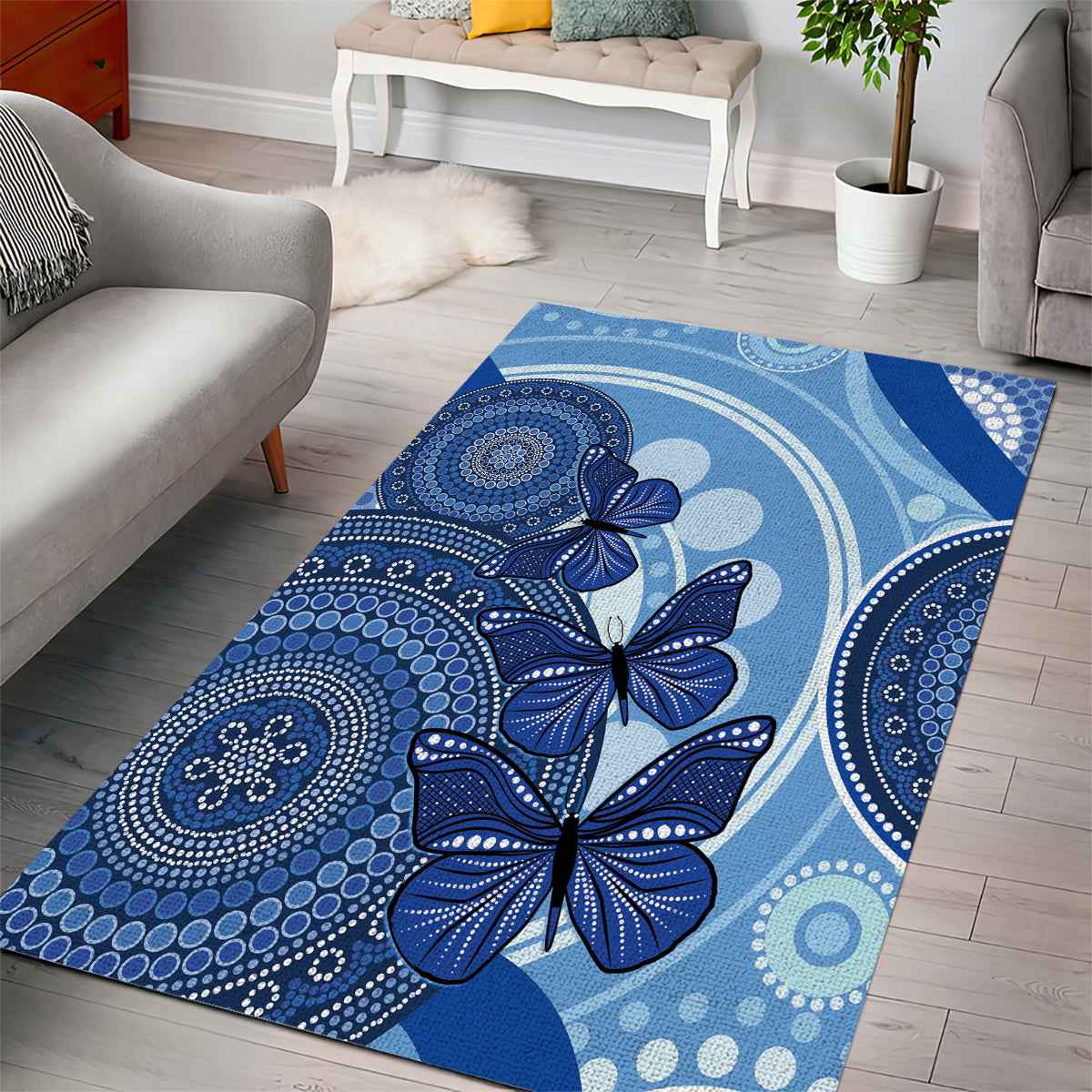 Australia Autism Awareness Area Rug 4 April Indigenous Butterfly