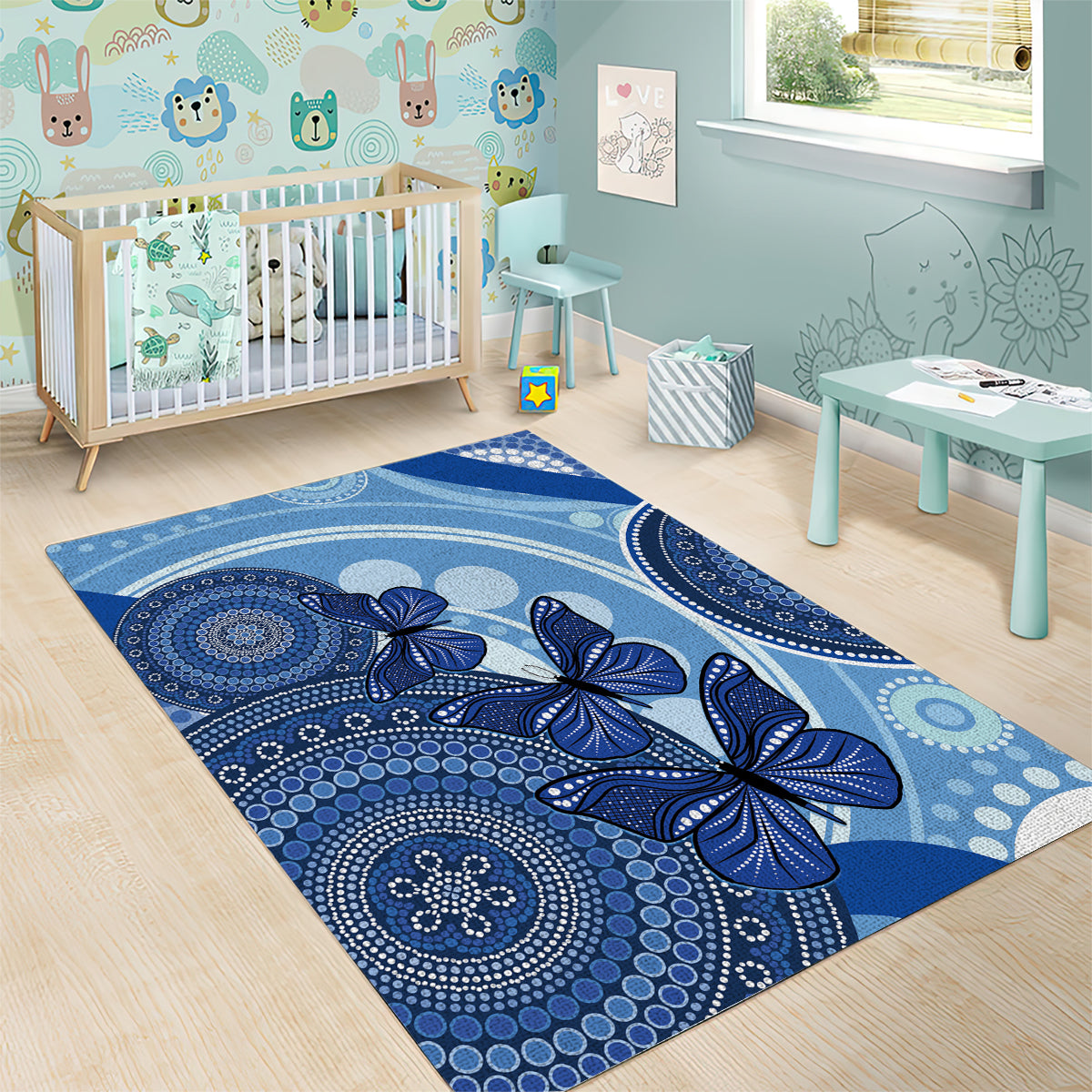 Australia Autism Awareness Area Rug 4 April Indigenous Butterfly