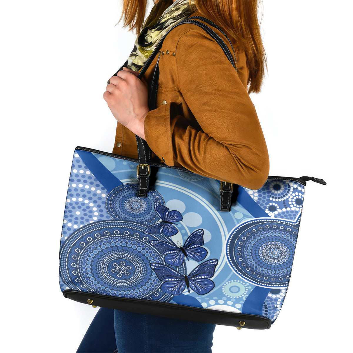 Australia Autism Awareness Leather Tote Bag 4 April Indigenous Butterfly