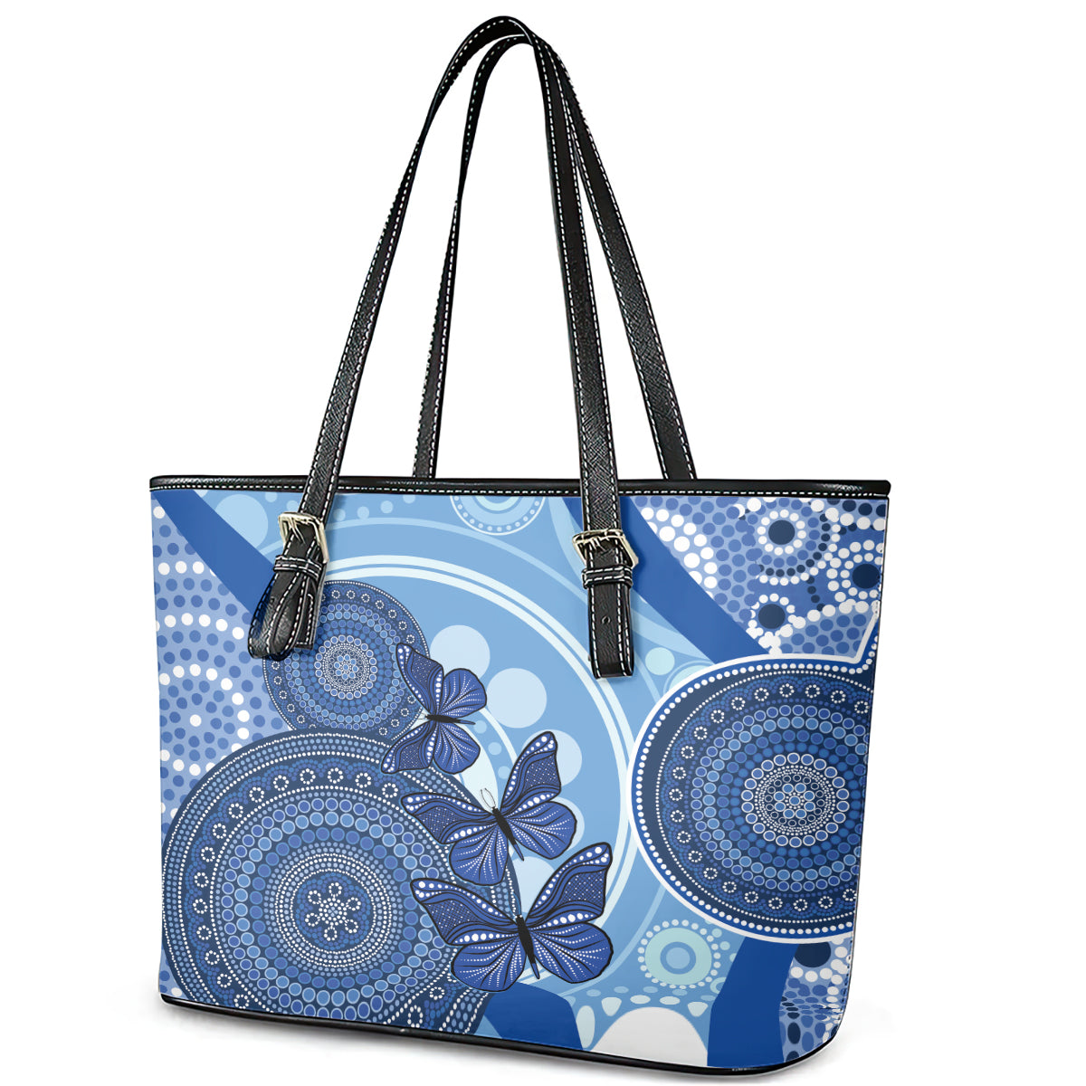 Australia Autism Awareness Leather Tote Bag 4 April Indigenous Butterfly