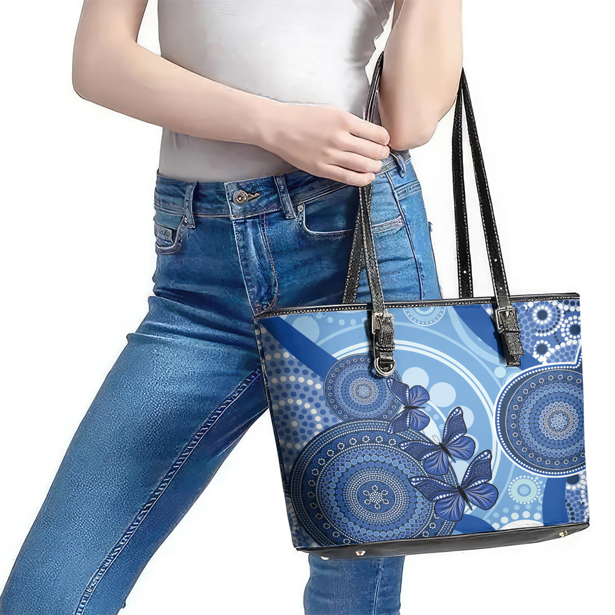 Australia Autism Awareness Leather Tote Bag 4 April Indigenous Butterfly