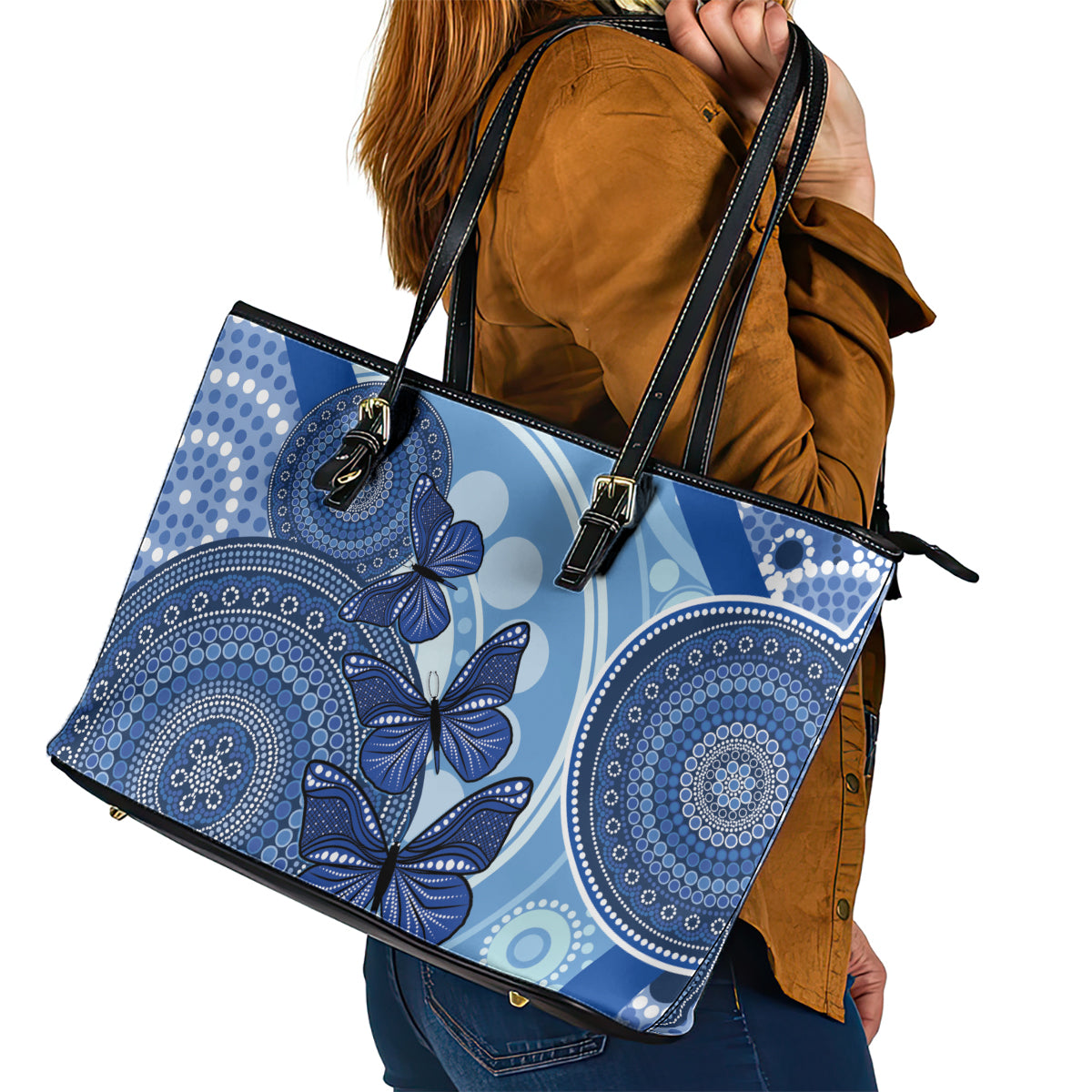 Australia Autism Awareness Leather Tote Bag 4 April Indigenous Butterfly