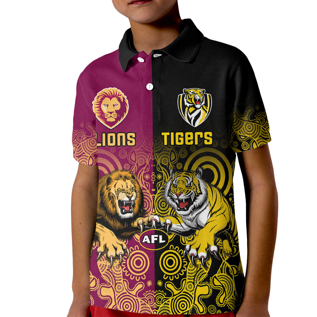 personalised-richmond-and-brisbane-lions-football-kid-polo-shirt-indigenous-art-version