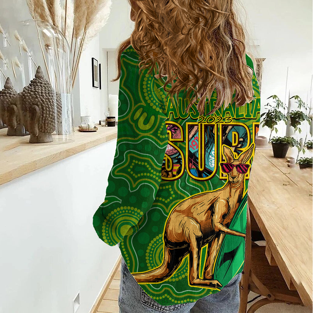 Australia Surf Women Casual Shirt 2023 Happy Kangaroo Indigenous Artsy LT14