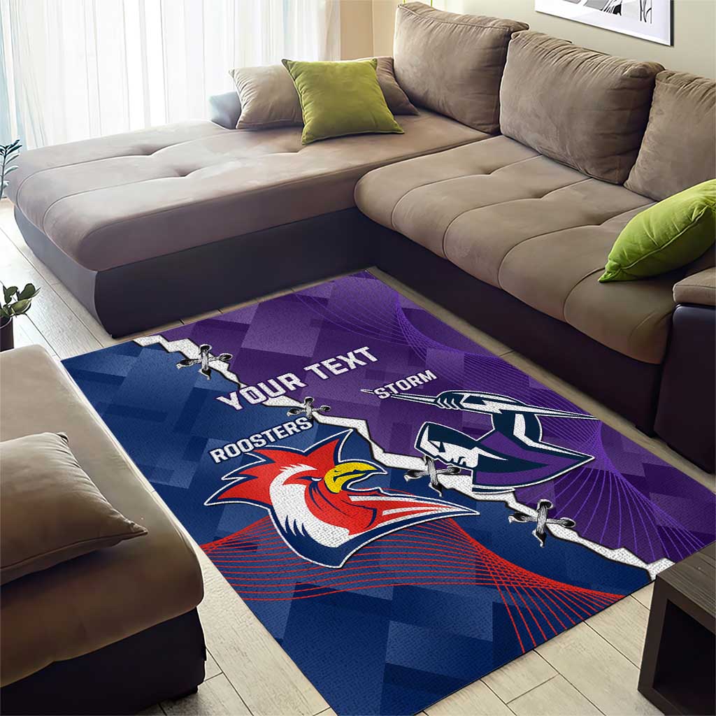 Custom NRL Storm And Roosters Rugby 2024 Area Rug Go Champions Dynamic Version