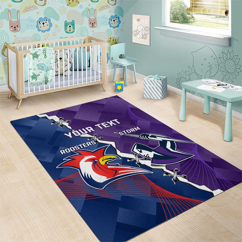 Custom NRL Storm And Roosters Rugby 2024 Area Rug Go Champions Dynamic Version