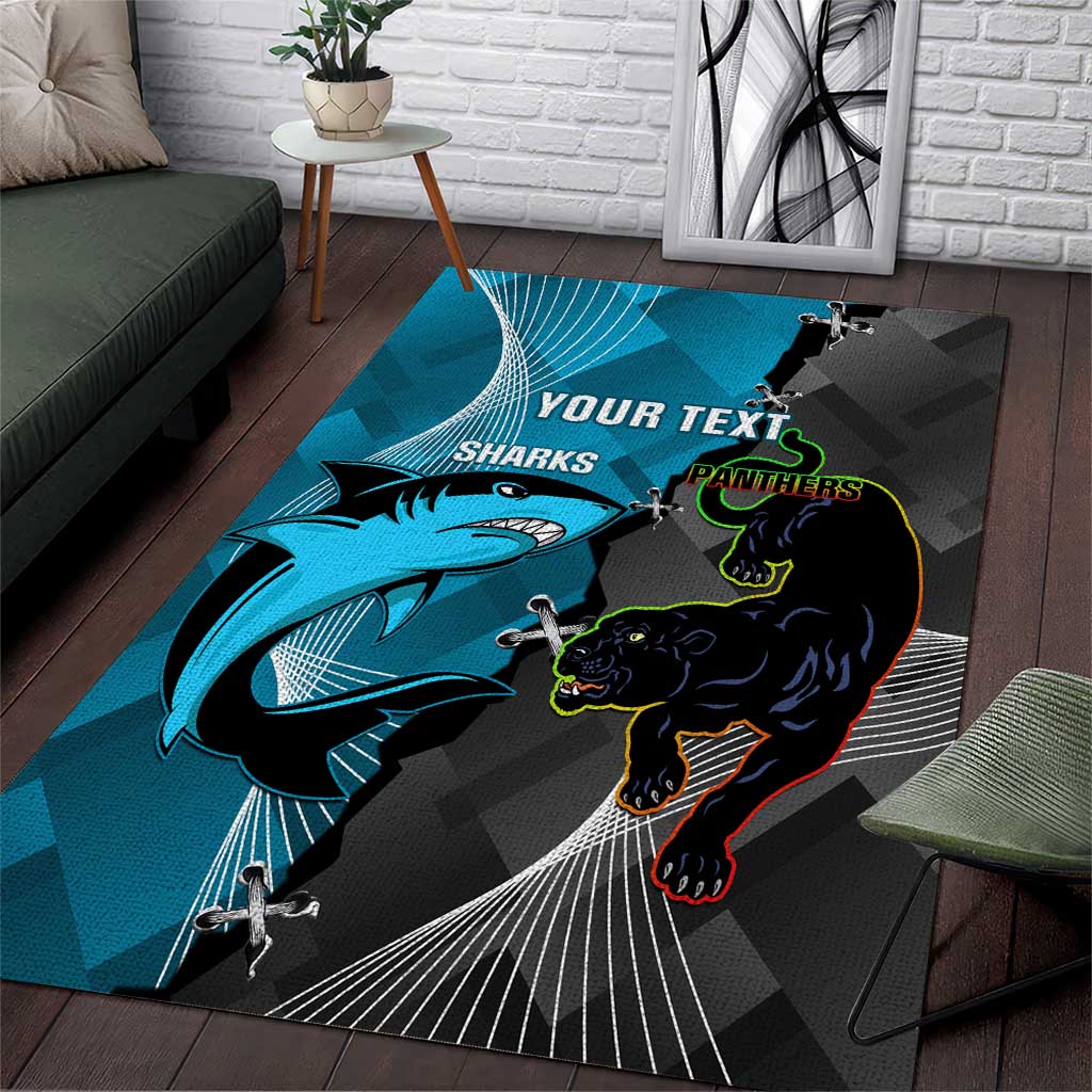 Custom NRL Panthers And Sharks Rugby 2024 Area Rug Go Champions Dynamic Version