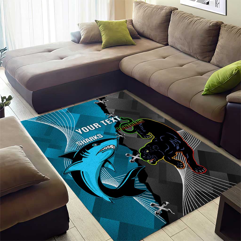 Custom NRL Panthers And Sharks Rugby 2024 Area Rug Go Champions Dynamic Version