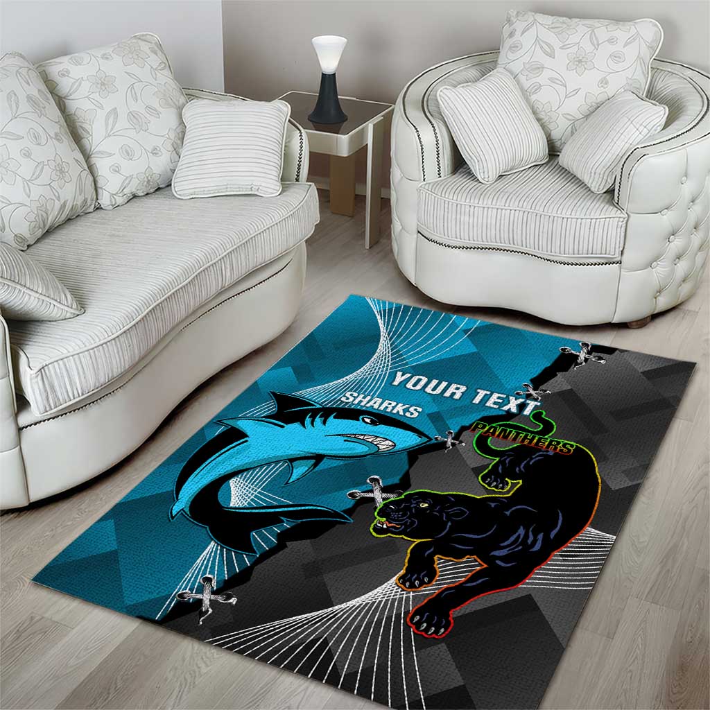 Custom NRL Panthers And Sharks Rugby 2024 Area Rug Go Champions Dynamic Version