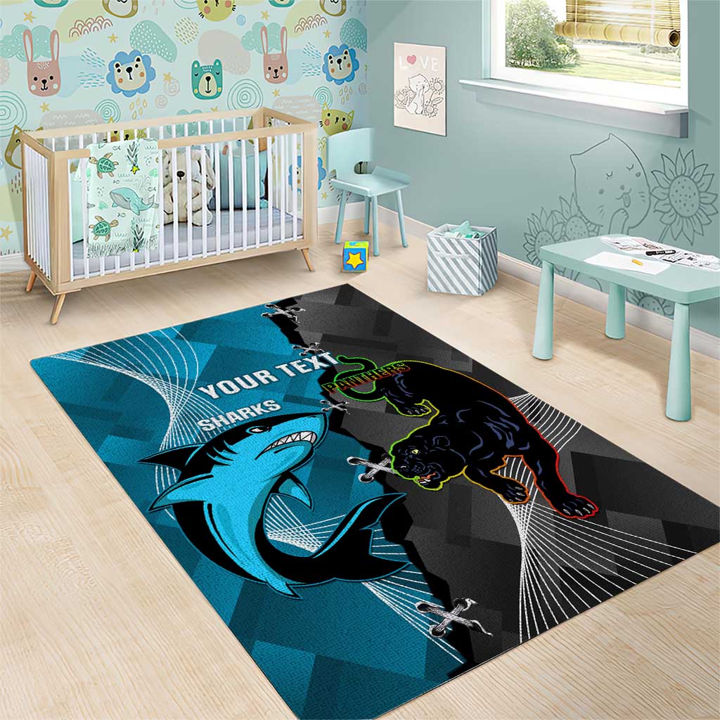 Custom NRL Panthers And Sharks Rugby 2024 Area Rug Go Champions Dynamic Version