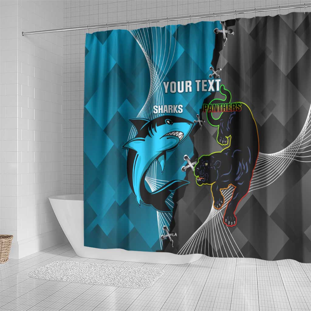 Custom NRL Panthers And Sharks Rugby 2024 Shower Curtain Go Champions Dynamic Version