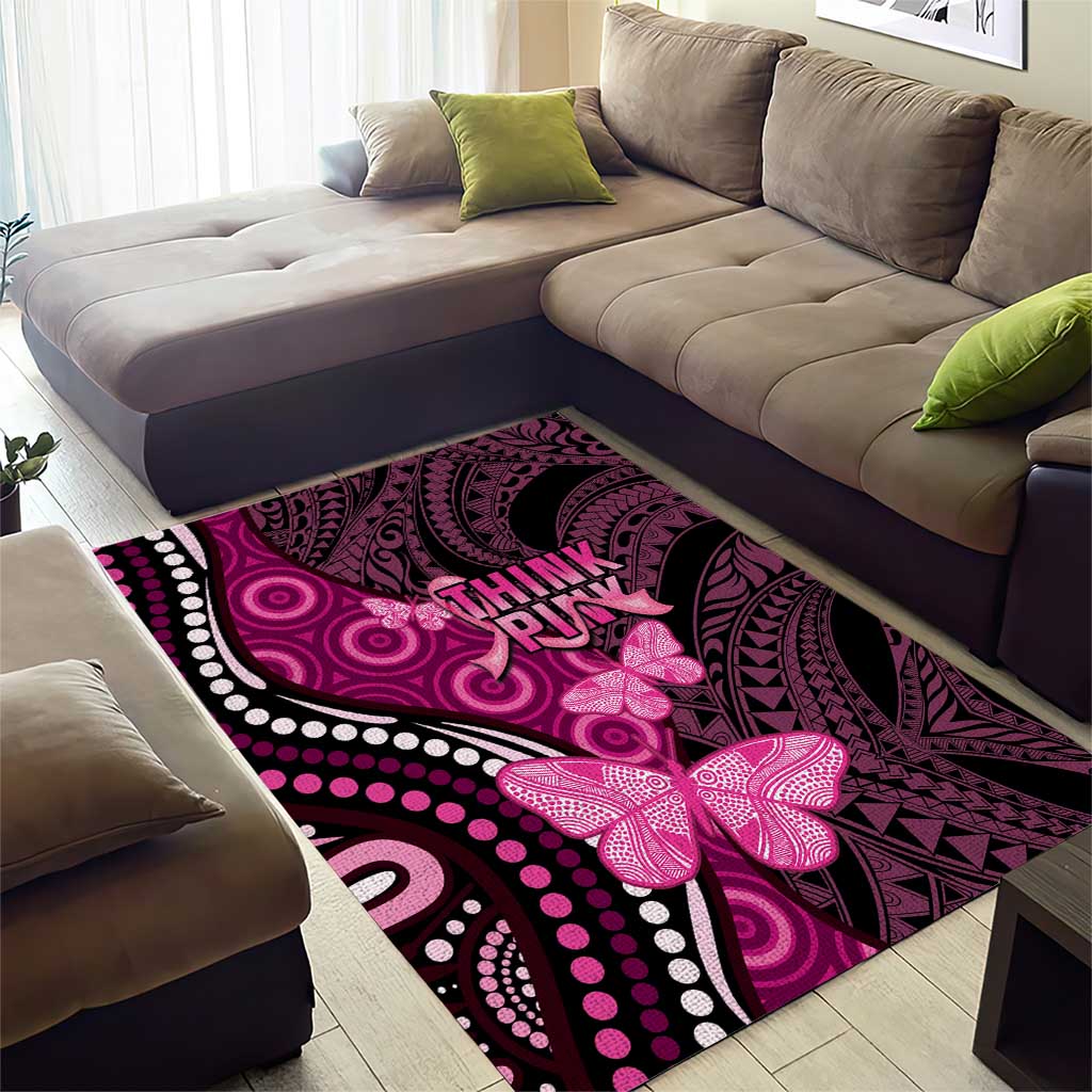 Think Pink Breast Cancer Awareness Area Rug Butterfly Aboriginal Mix Polynesian Pattern