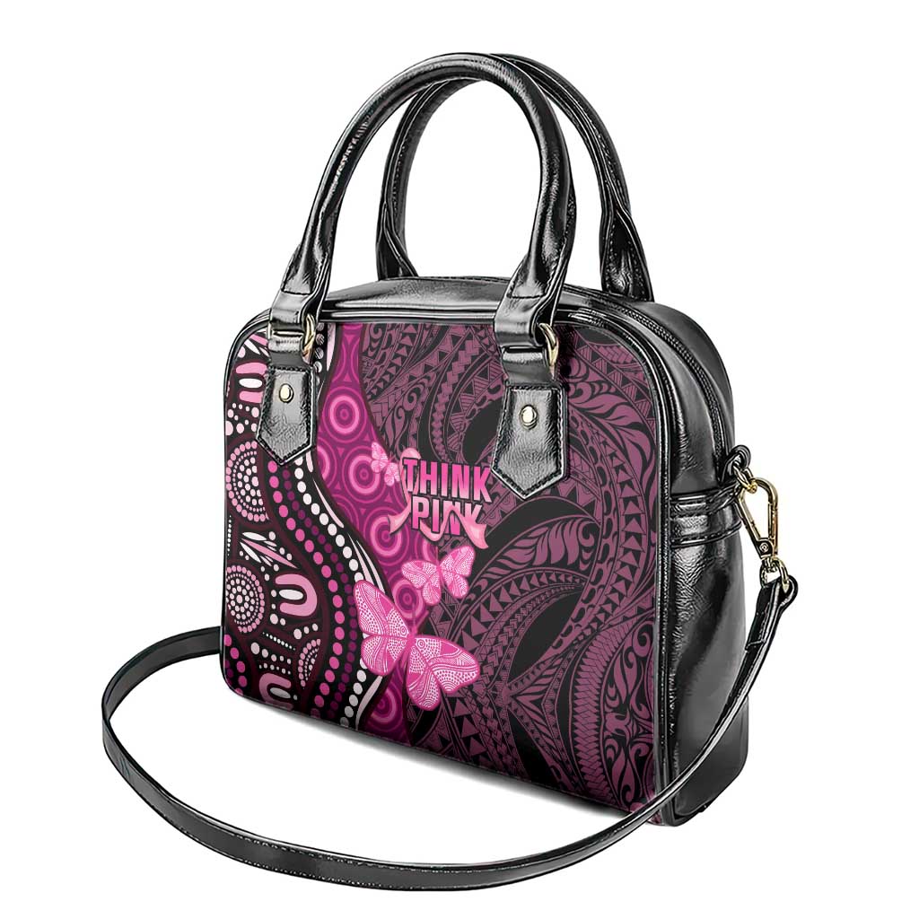 Think Pink Breast Cancer Awareness Shoulder Handbag Butterfly Aboriginal Mix Polynesian Pattern