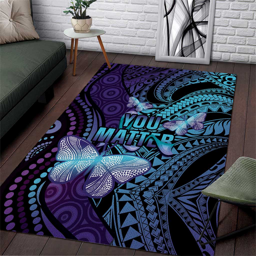 You Matter Suicide Prevention Awareness Area Rug Butterfly Aboriginal Mix Polynesian Pattern