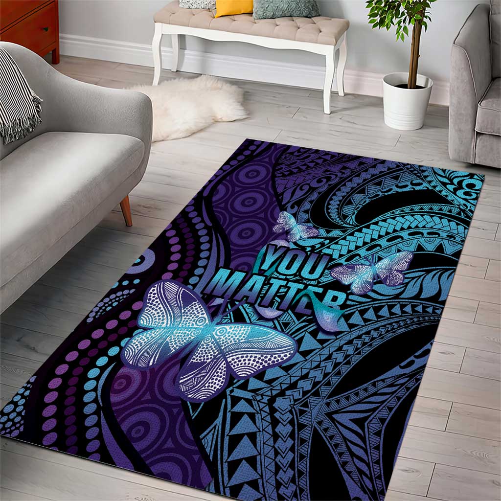 You Matter Suicide Prevention Awareness Area Rug Butterfly Aboriginal Mix Polynesian Pattern