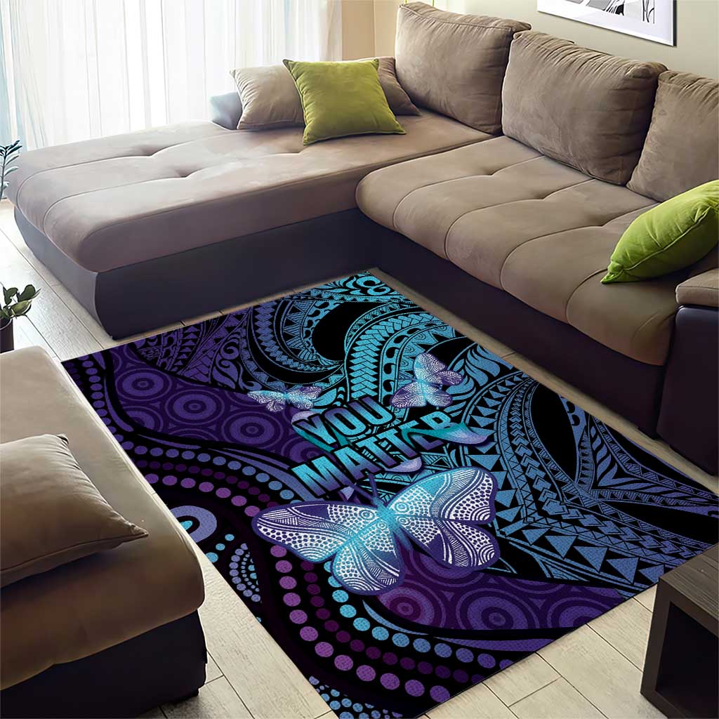 You Matter Suicide Prevention Awareness Area Rug Butterfly Aboriginal Mix Polynesian Pattern