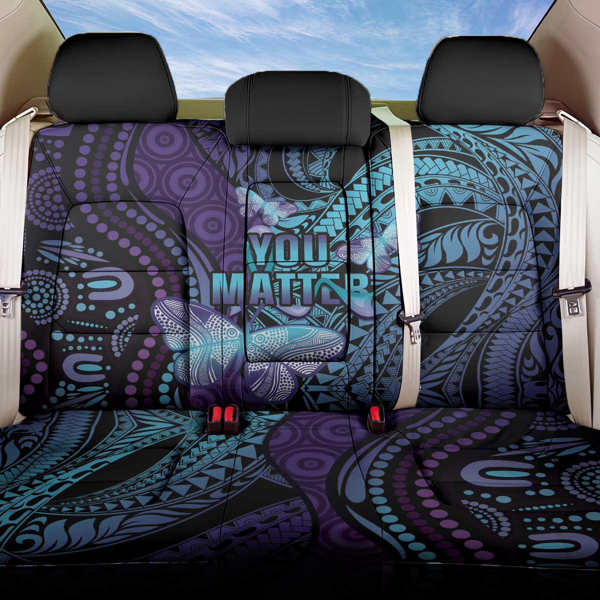 You Matter Suicide Prevention Awareness Back Car Seat Cover Butterfly Aboriginal Mix Polynesian Pattern