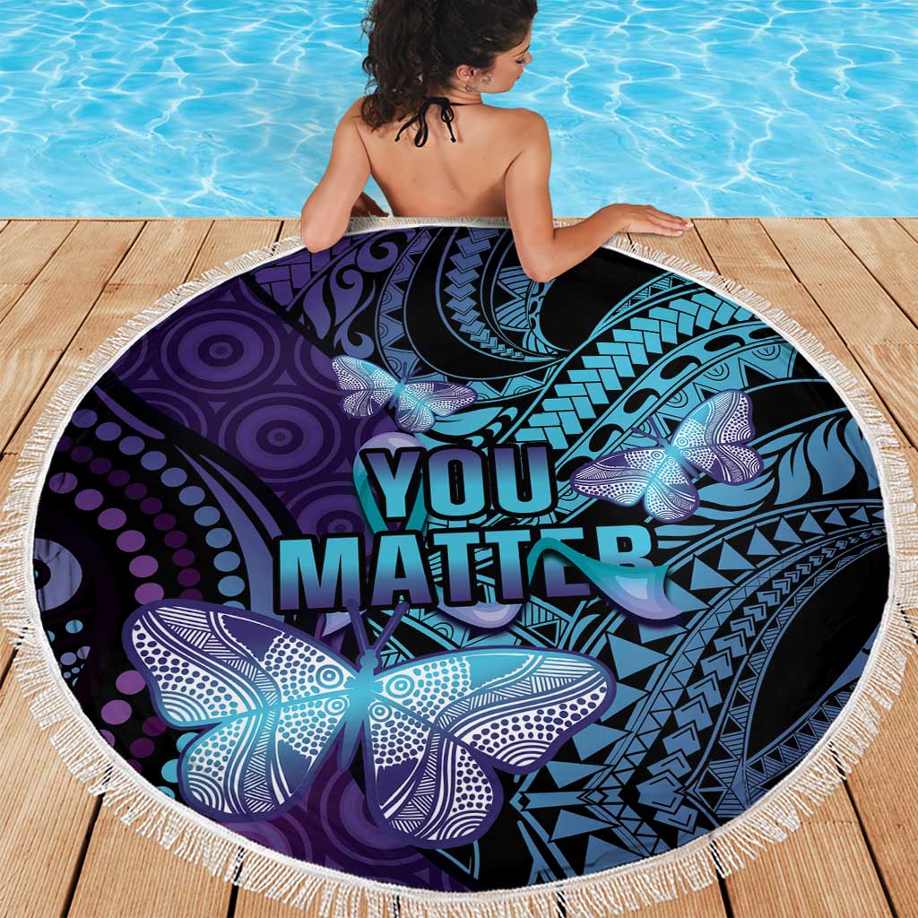 You Matter Suicide Prevention Awareness Beach Blanket Butterfly Aboriginal Mix Polynesian Pattern