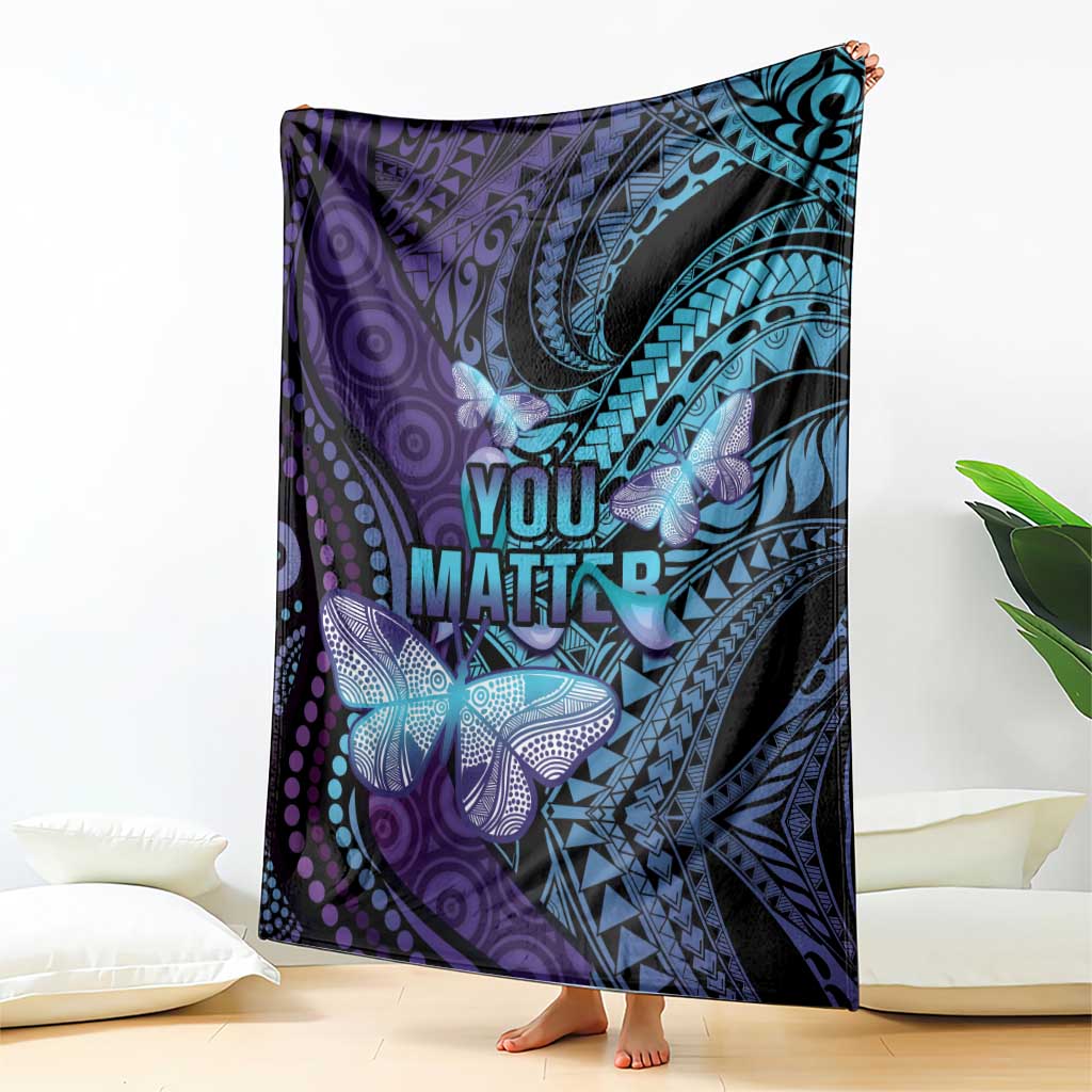 You Matter Suicide Prevention Awareness Blanket Butterfly Aboriginal Mix Polynesian Pattern