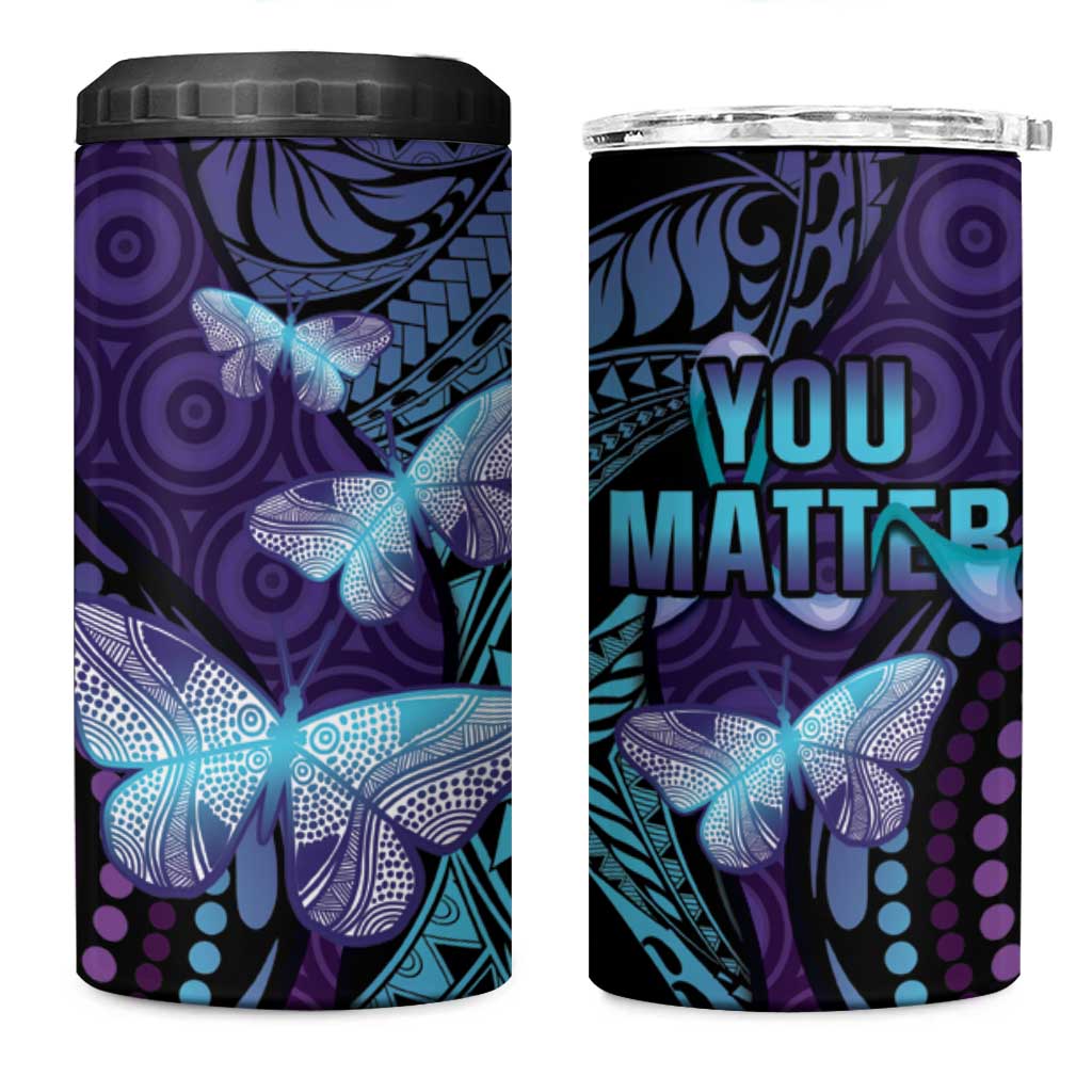 You Matter Suicide Prevention Awareness 4 in 1 Can Cooler Tumbler Butterfly Aboriginal Mix Polynesian Pattern