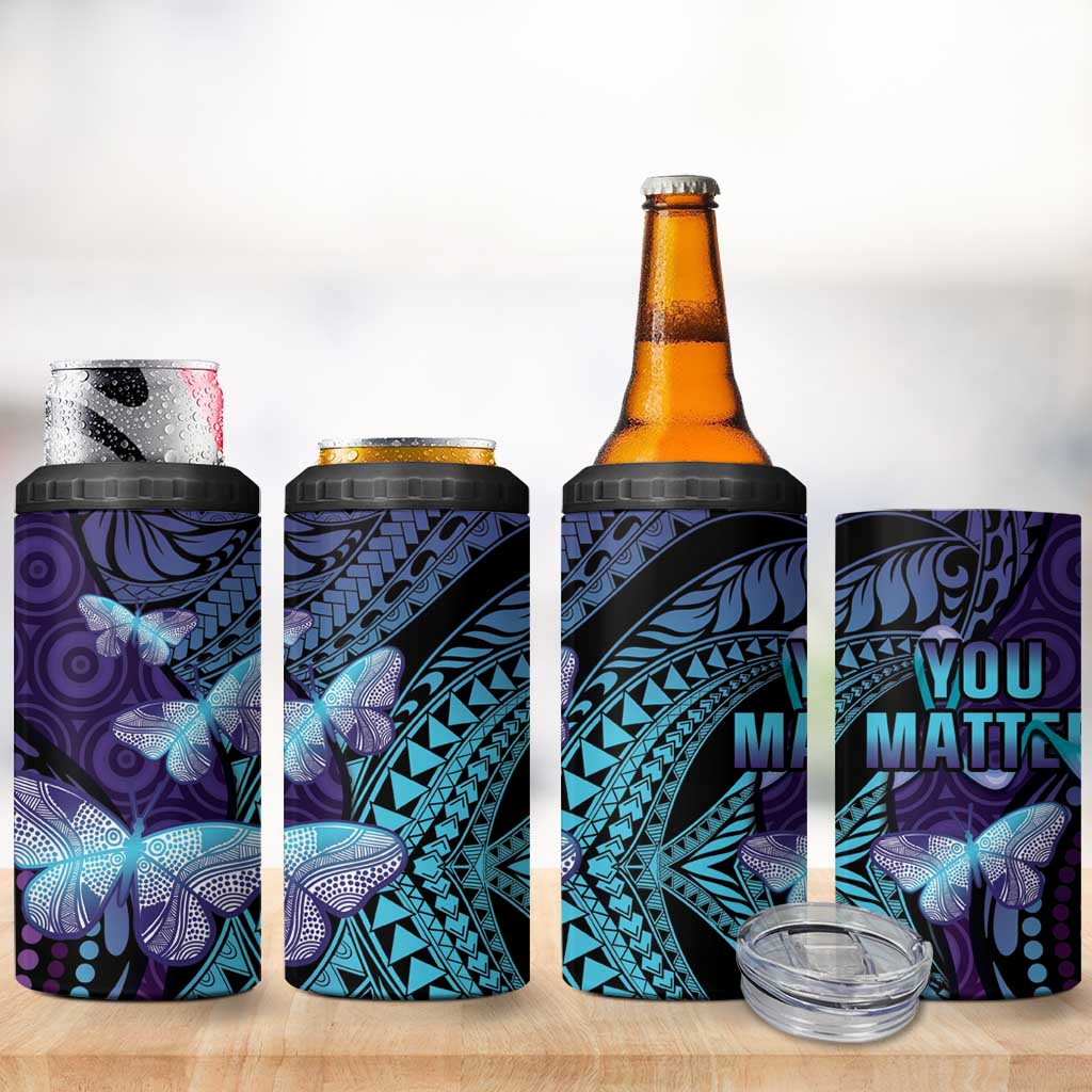 You Matter Suicide Prevention Awareness 4 in 1 Can Cooler Tumbler Butterfly Aboriginal Mix Polynesian Pattern