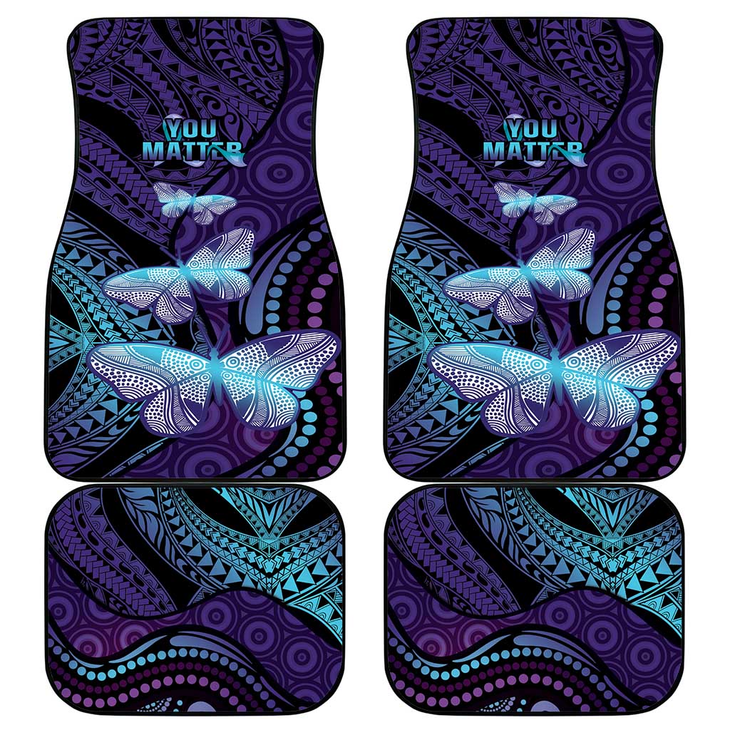 You Matter Suicide Prevention Awareness Car Mats Butterfly Aboriginal Mix Polynesian Pattern