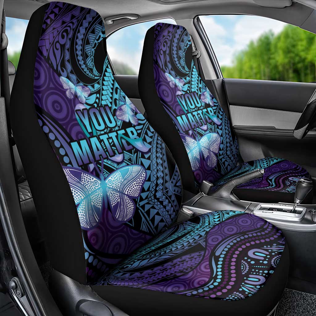 You Matter Suicide Prevention Awareness Car Seat Cover Butterfly Aboriginal Mix Polynesian Pattern