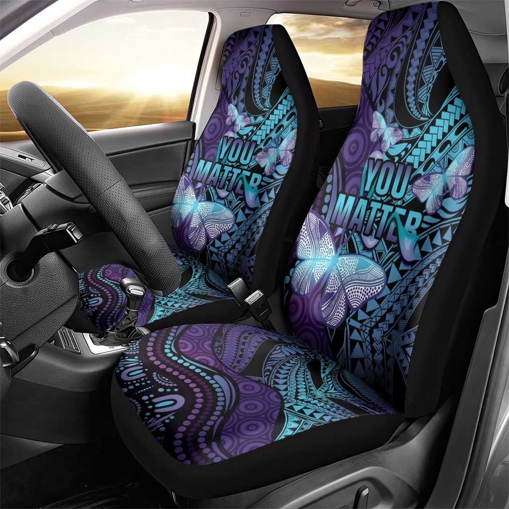 You Matter Suicide Prevention Awareness Car Seat Cover Butterfly Aboriginal Mix Polynesian Pattern