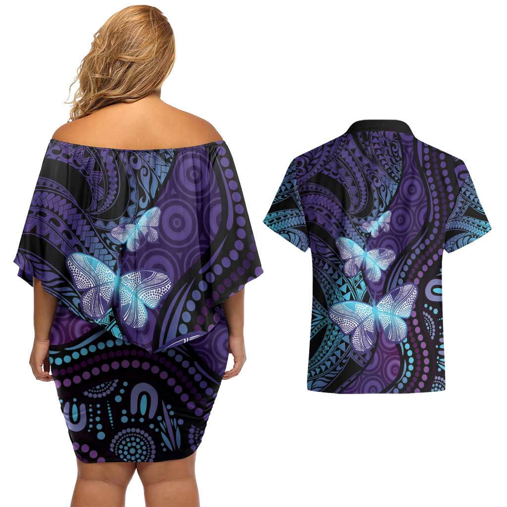 You Matter Suicide Prevention Awareness Couples Matching Off Shoulder Short Dress and Hawaiian Shirt Butterfly Aboriginal Mix Polynesian Pattern LT14