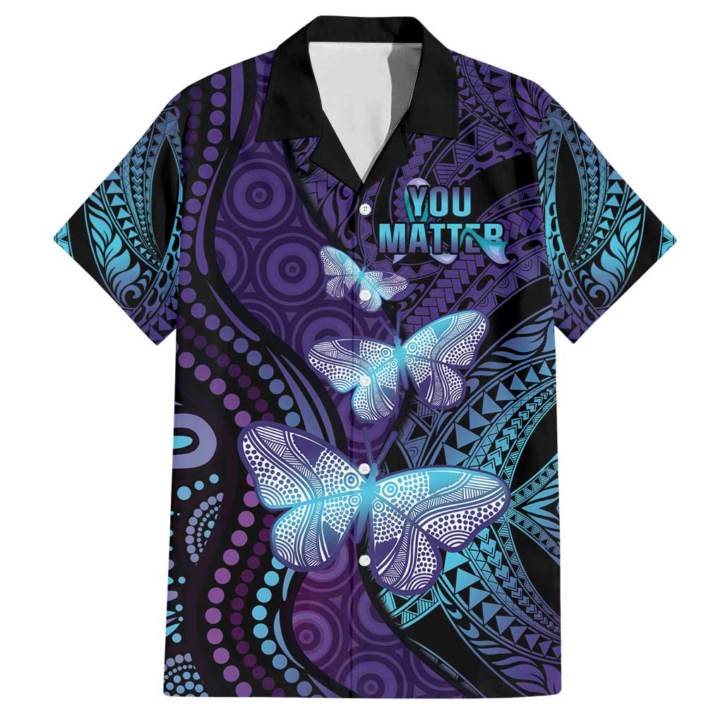 You Matter Suicide Prevention Awareness Family Matching Long Sleeve Bodycon Dress and Hawaiian Shirt Butterfly Aboriginal Mix Polynesian Pattern