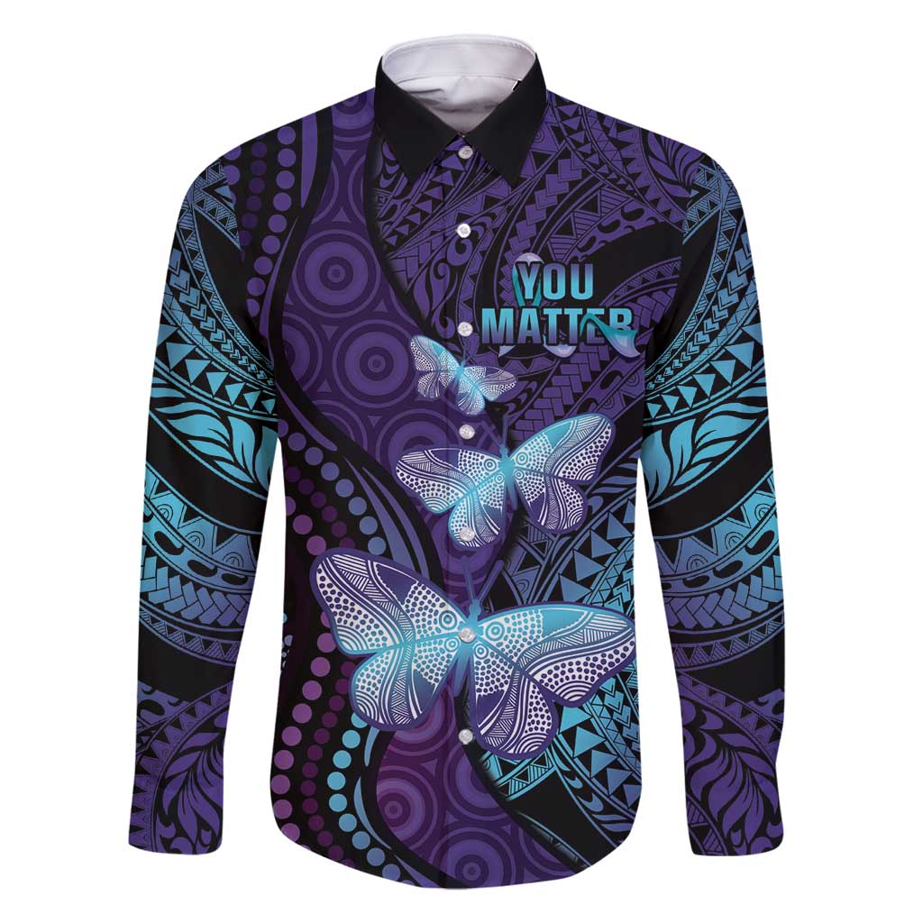 You Matter Suicide Prevention Awareness Family Matching Long Sleeve Bodycon Dress and Hawaiian Shirt Butterfly Aboriginal Mix Polynesian Pattern