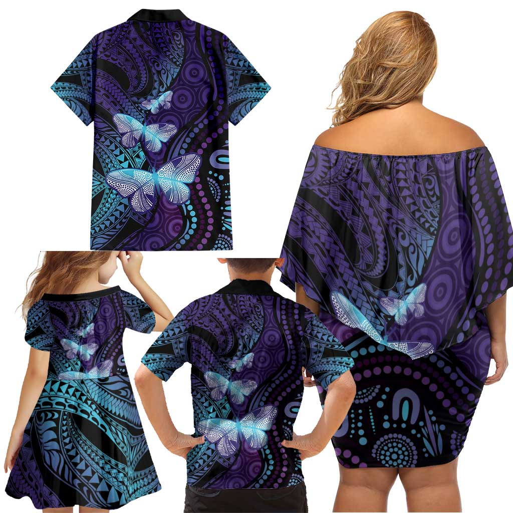 You Matter Suicide Prevention Awareness Family Matching Off Shoulder Short Dress and Hawaiian Shirt Butterfly Aboriginal Mix Polynesian Pattern LT14