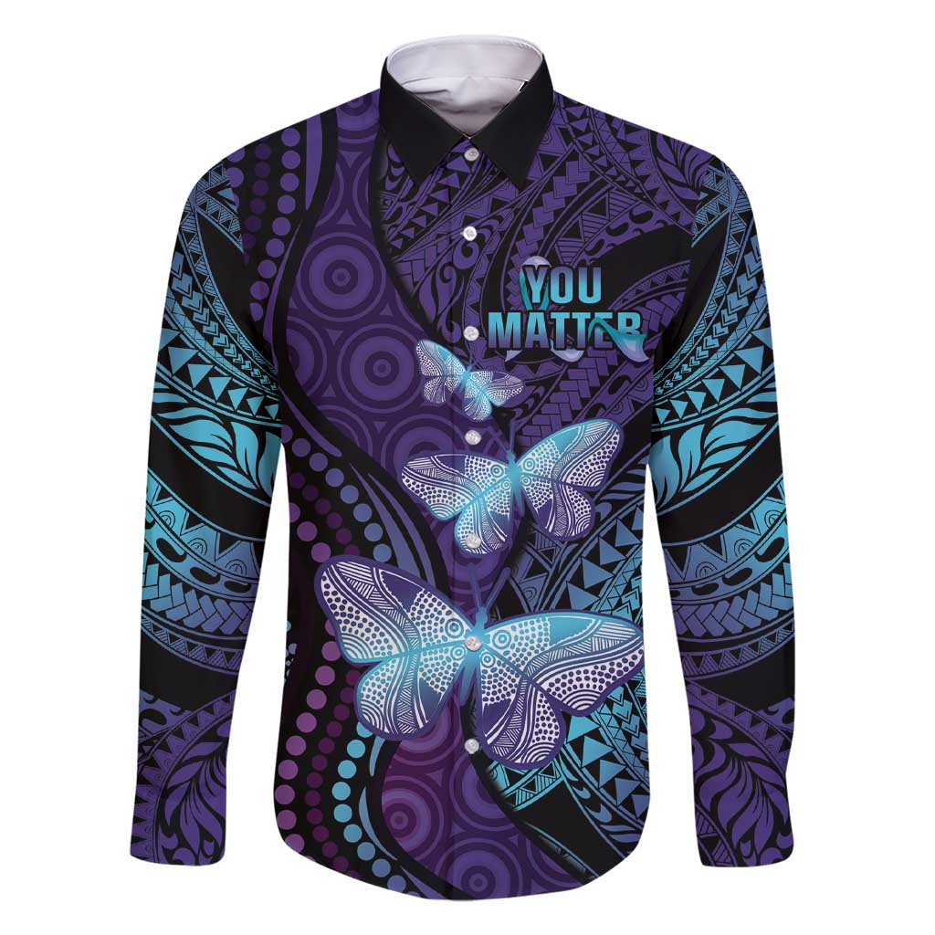 You Matter Suicide Prevention Awareness Family Matching Short Sleeve Bodycon Dress and Hawaiian Shirt Butterfly Aboriginal Mix Polynesian Pattern