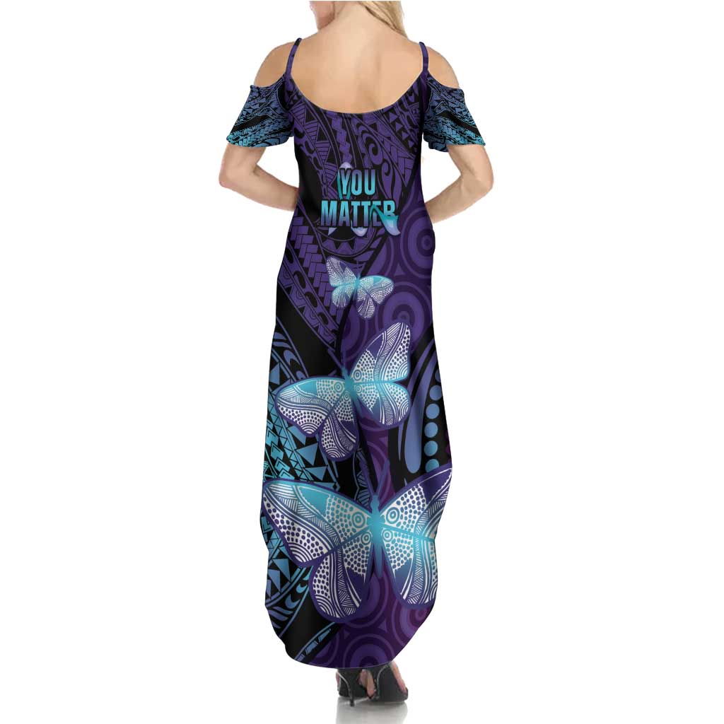 You Matter Suicide Prevention Awareness Family Matching Summer Maxi Dress and Hawaiian Shirt Butterfly Aboriginal Mix Polynesian Pattern