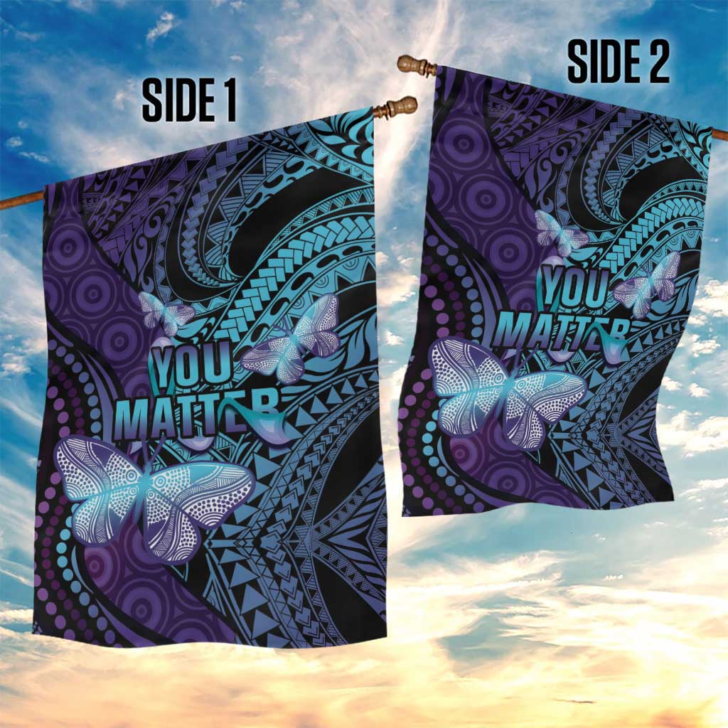 You Matter Suicide Prevention Awareness Garden Flag Butterfly Aboriginal Mix Polynesian Pattern