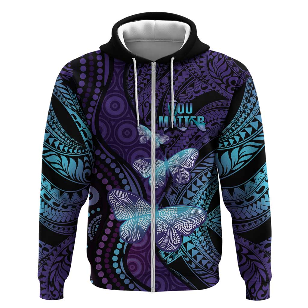 You Matter Suicide Prevention Awareness Hoodie Butterfly Aboriginal Mix Polynesian Pattern