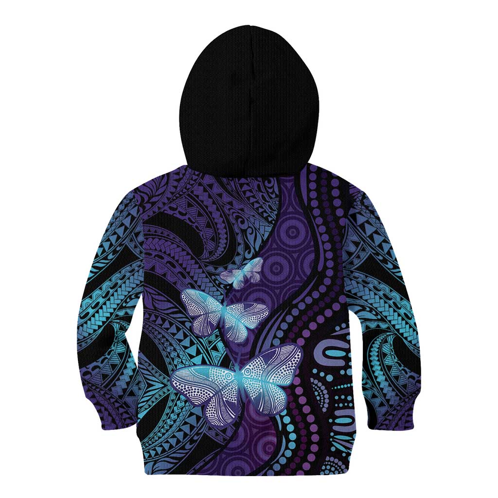 You Matter Suicide Prevention Awareness Kid Hoodie Butterfly Aboriginal Mix Polynesian Pattern