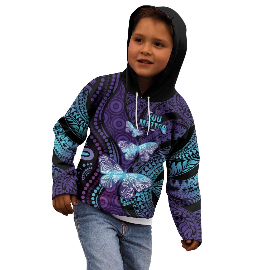 You Matter Suicide Prevention Awareness Kid Hoodie Butterfly Aboriginal Mix Polynesian Pattern