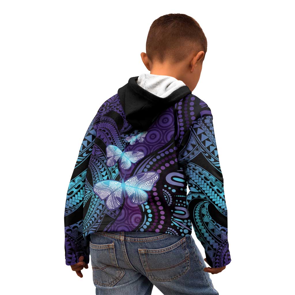 You Matter Suicide Prevention Awareness Kid Hoodie Butterfly Aboriginal Mix Polynesian Pattern