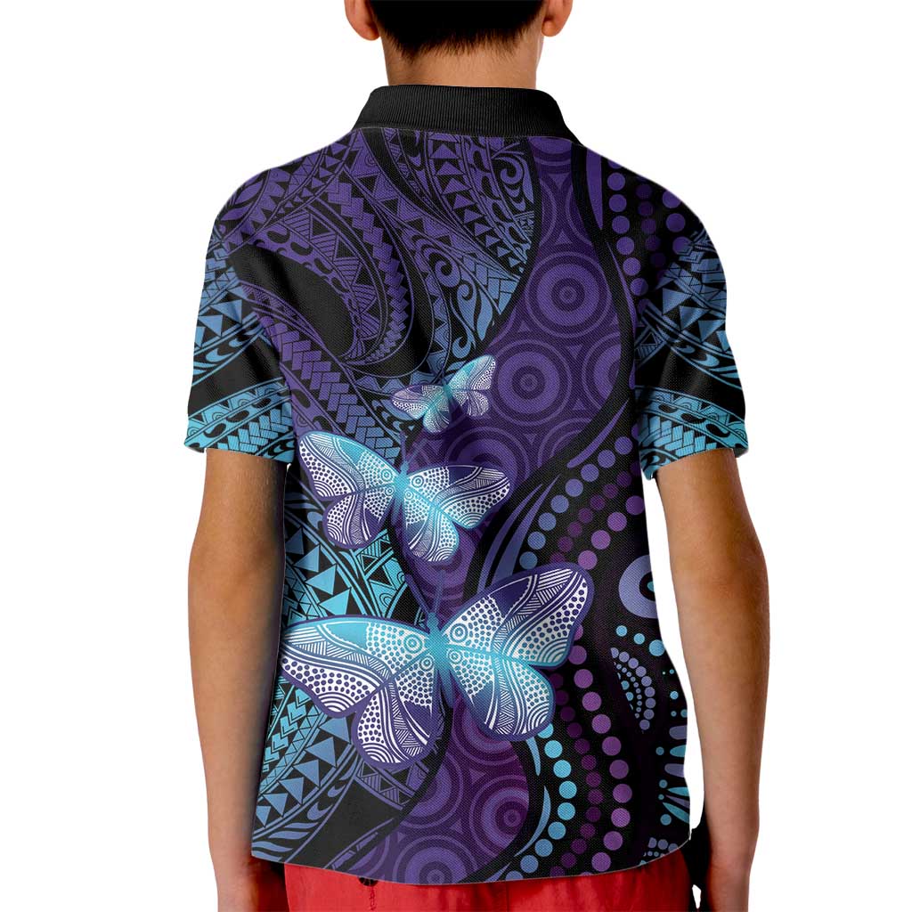 You Matter Suicide Prevention Awareness Kid Polo Shirt Butterfly Aboriginal Mix Polynesian Pattern