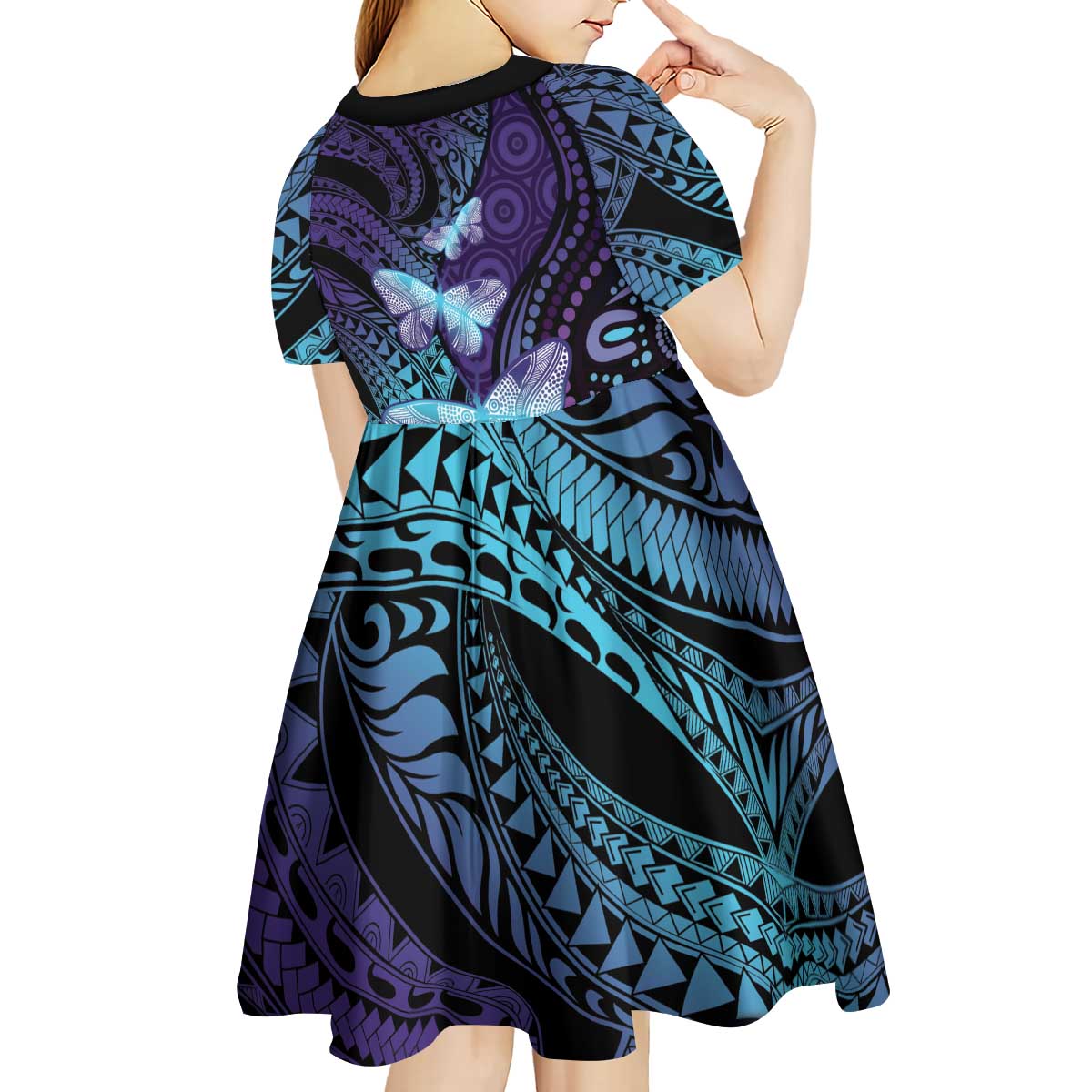 You Matter Suicide Prevention Awareness Kid Short Sleeve Dress Butterfly Aboriginal Mix Polynesian Pattern