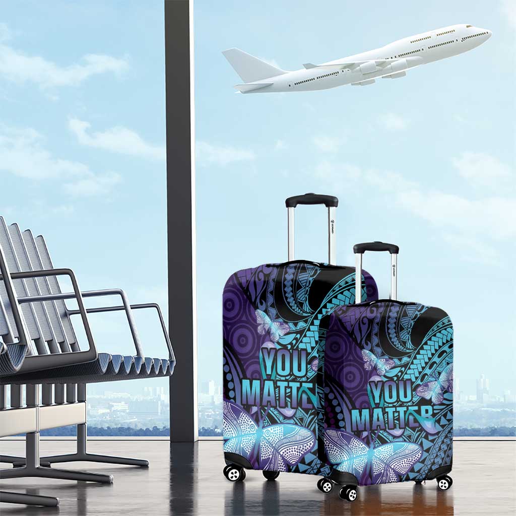 You Matter Suicide Prevention Awareness Luggage Cover Butterfly Aboriginal Mix Polynesian Pattern