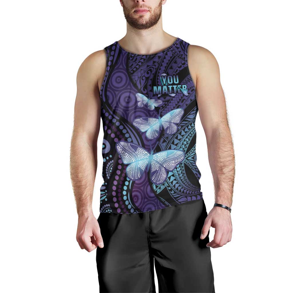 You Matter Suicide Prevention Awareness Men Tank Top Butterfly Aboriginal Mix Polynesian Pattern